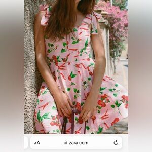 Worn once! 2024 Zara Cherry Mini Dress | Pink Midi Dress | Tropical Skater Dress